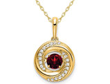 1/3 Carat (ctw) Garnet Circle Pendant Necklace in 14K Yellow Gold with Chain and Diamonds